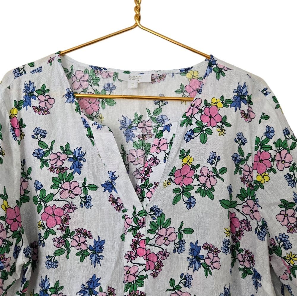 Charter Club  Linen Floral V-Neck Blouse XL